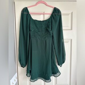 Altar’d State Elegant Dark Green Long Sleeve Mini Dress
